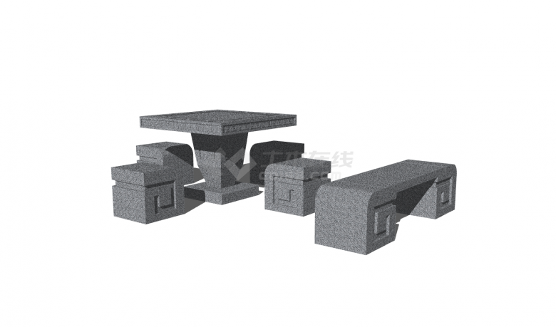 中式方形深色石桌石凳su模型-图一
