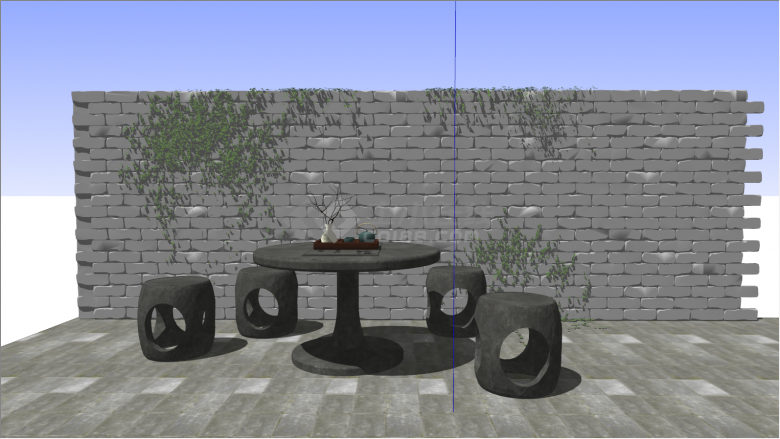 石墙茶杯石桌石凳su模型-图一