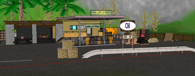 热带地区山脚小型加油站su模型-图二