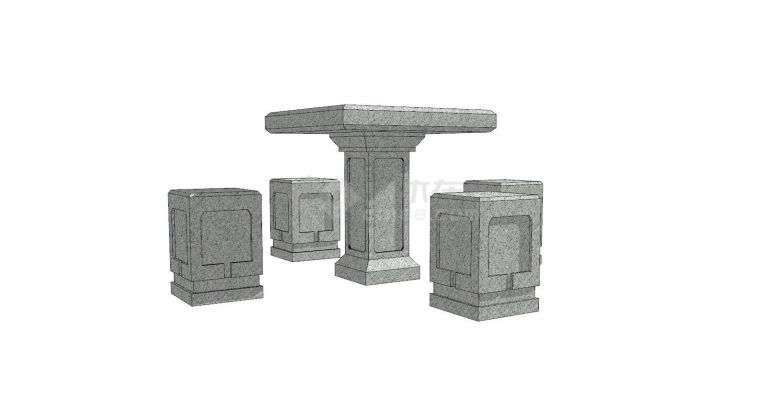 中式风公园建筑石桌石凳su模型-图一