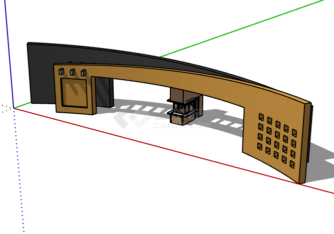 现代化带弧度棕黄色厂区学校大门入口su模型-图二
