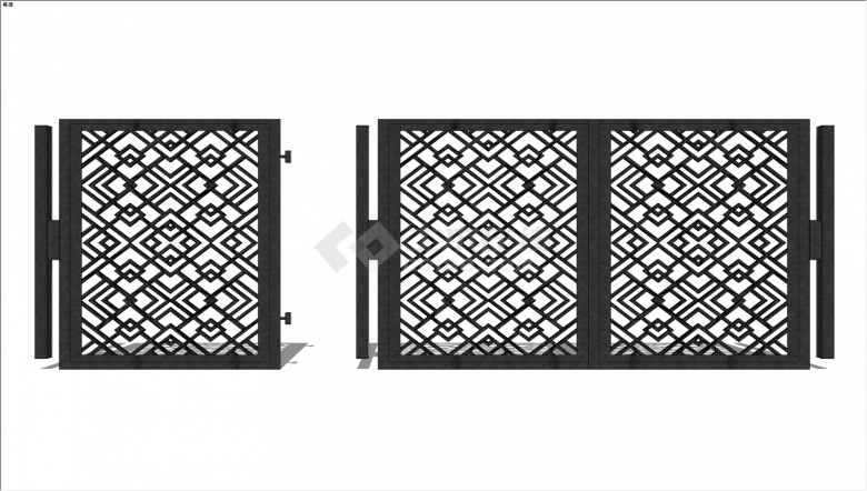 黑色新中式中国结镂空铁艺大门su模型-图二
