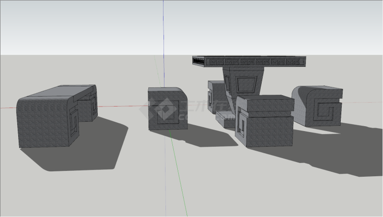 传统中式复古石桌石凳su模型-图一