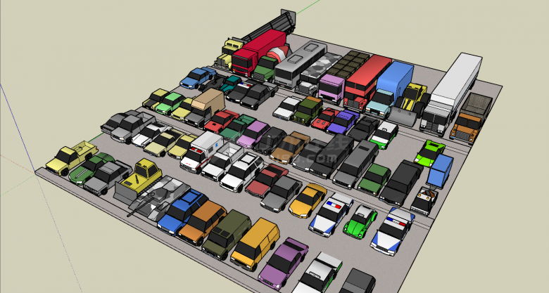 现代简化交通工具停车场su模型-图二