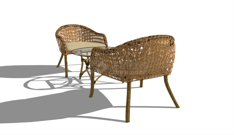 现代藤椅圆形玻璃桌户外家具su模型-图二