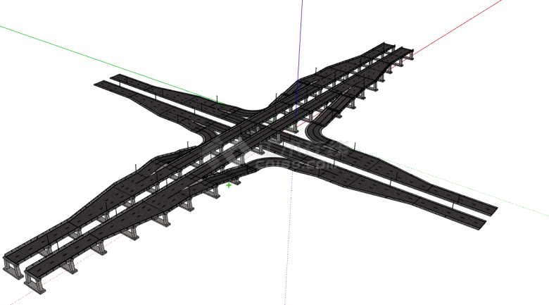 现代城市十字立交桥建筑su模型-图二