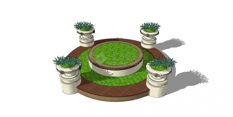 圆形盆栽树池su模型-图一