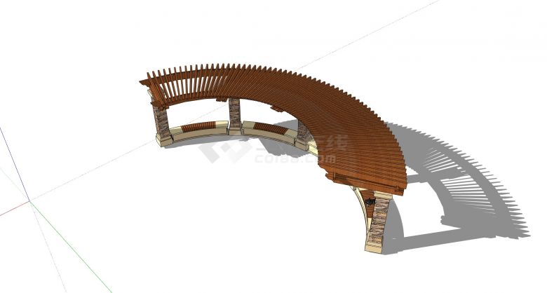 半圆弧形可休息廊架花架su模型-图一