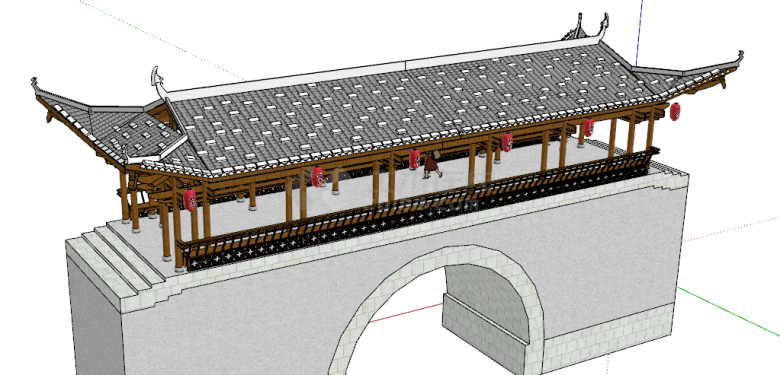 城市廊桥建筑su模型-图二