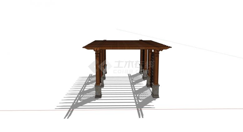 木质多排结构廊架花架 su模型-图二