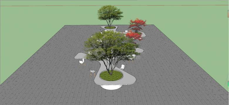 现代公园景观异形流动状树池廊架su模型-图二