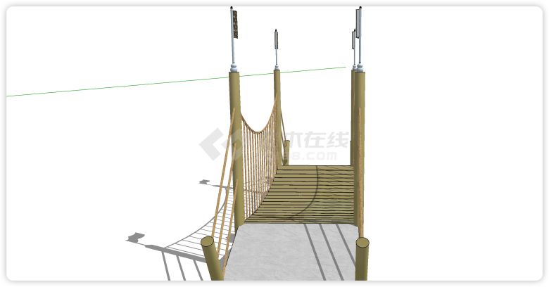 浅色原木段距离吊桥su模型-图二