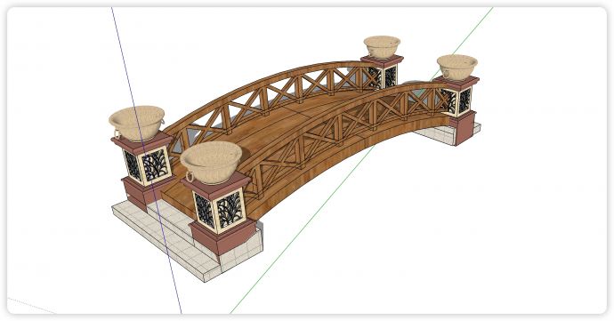 石盆装饰木板面拱桥su模型_图1