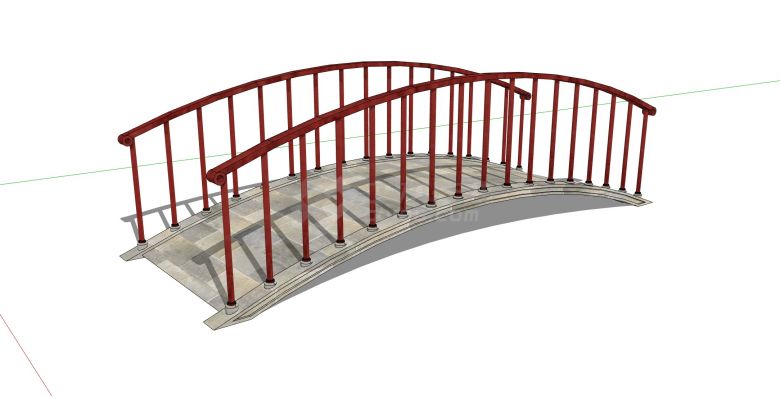 地砖桥面红色栏杆拱桥su模型-图一