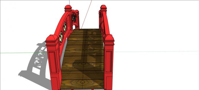 中式镂空扶手木质踏板拱桥建筑su模型_图1