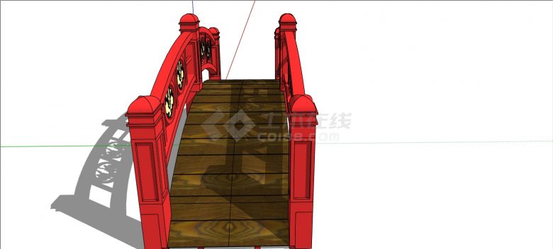 中式镂空扶手木质踏板拱桥建筑su模型-图一