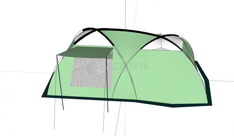 绿色并排纱网户外帐篷su模型-图二