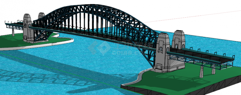 蓝绿色相见现代铁拉大桥su模型-图二