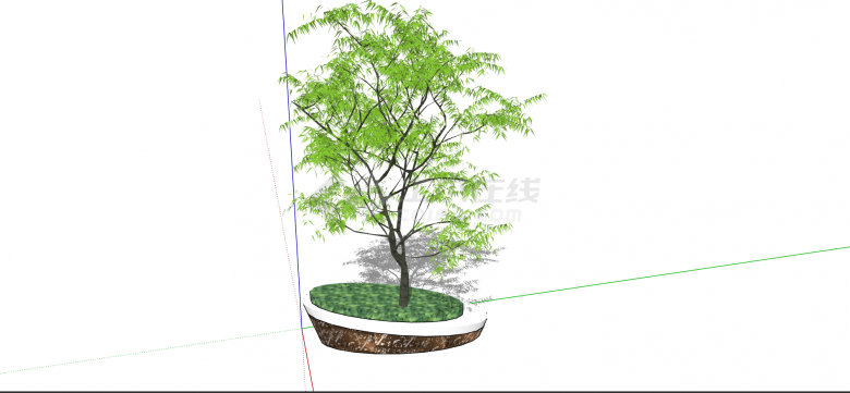 日式椭圆形船型棕色白色相间创意树池公共座椅su模型-图一
