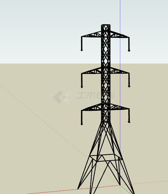 单座黑色电力线铁塔su模型 -图二