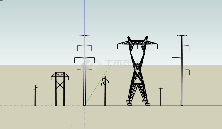 多种小型电力线铁塔su模型-图一