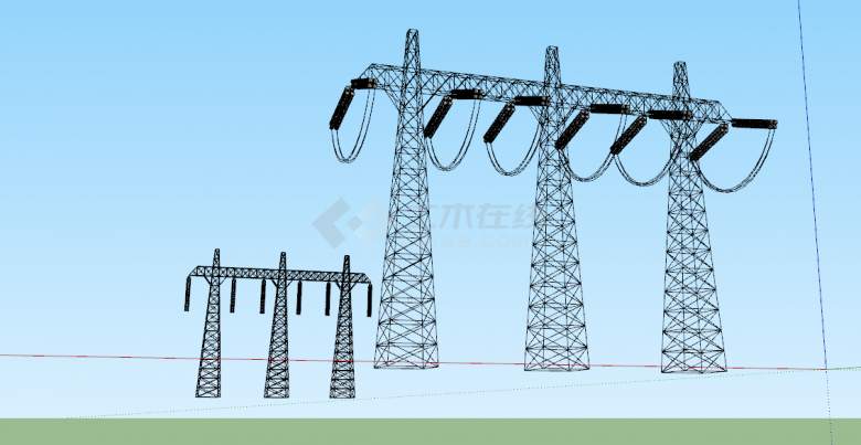 黑色两排现代电力线铁塔su模型-图一