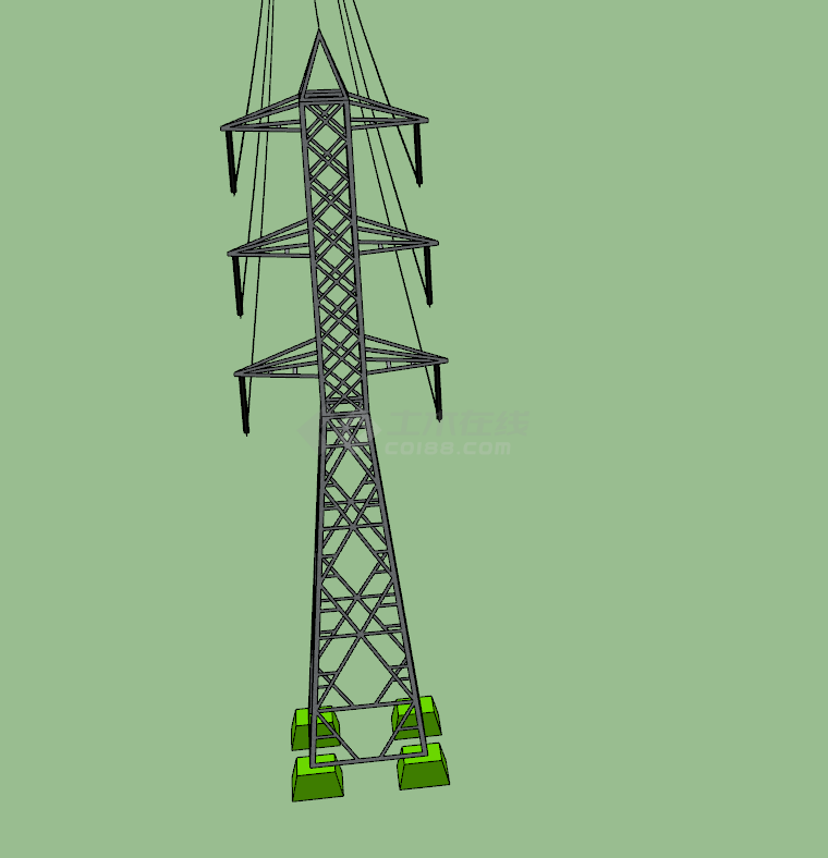 三层顶部可架电线的电力铁塔su模型-图二