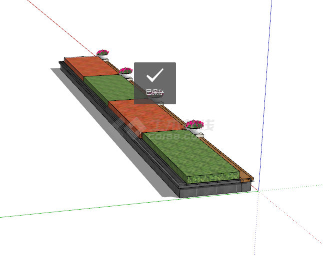 长形红绿交错方形树池su模型-图二
