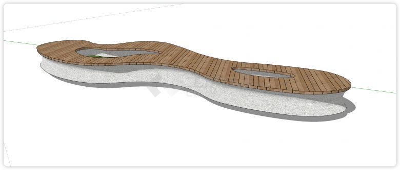 木板凳子创意树池座椅su模型-图二