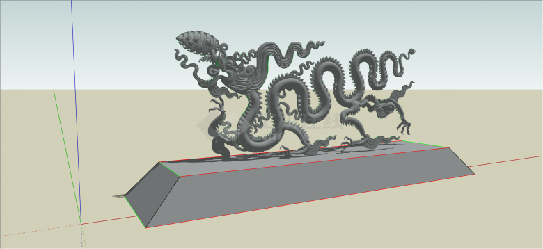 中式现代中国龙雕塑su模型-图二