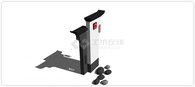 礼堂文化新中式乡村标识墙su模型-图二