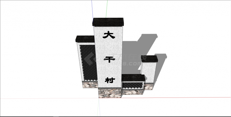 新中式乡村镂空花纹标识墙su模型-图二