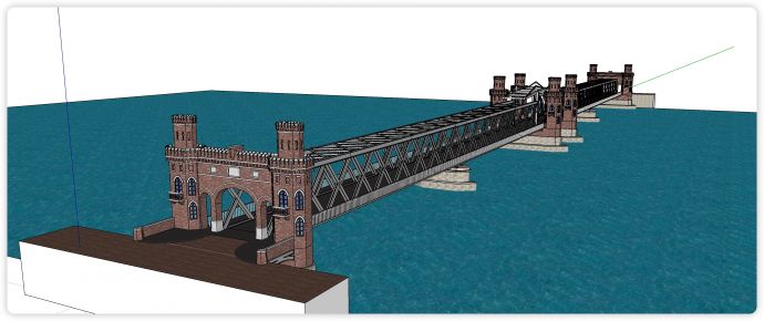 红砖钢铁结构跨海大桥其它桥梁su模型_图1