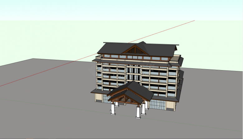 小型中式酒店建筑su模型-图一