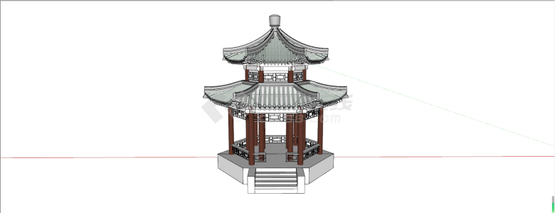 中式青瓦双重檐六角景观亭su模型-图一