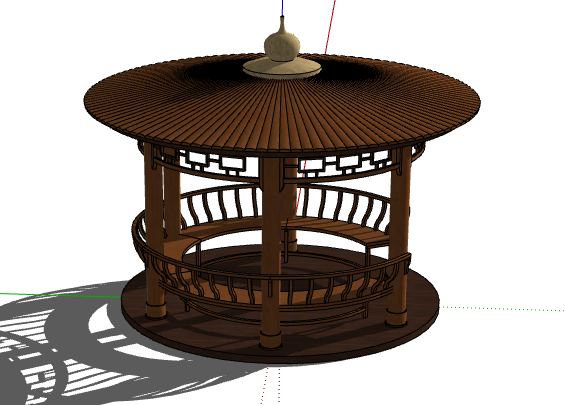 褐色木制圆顶中式景观亭 su模型_图1
