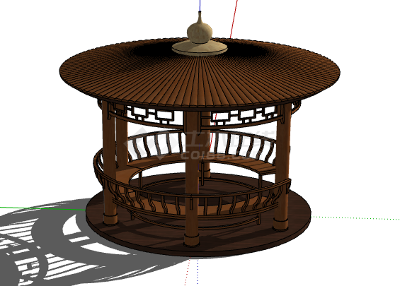 褐色木制圆顶中式景观亭 su模型-图一
