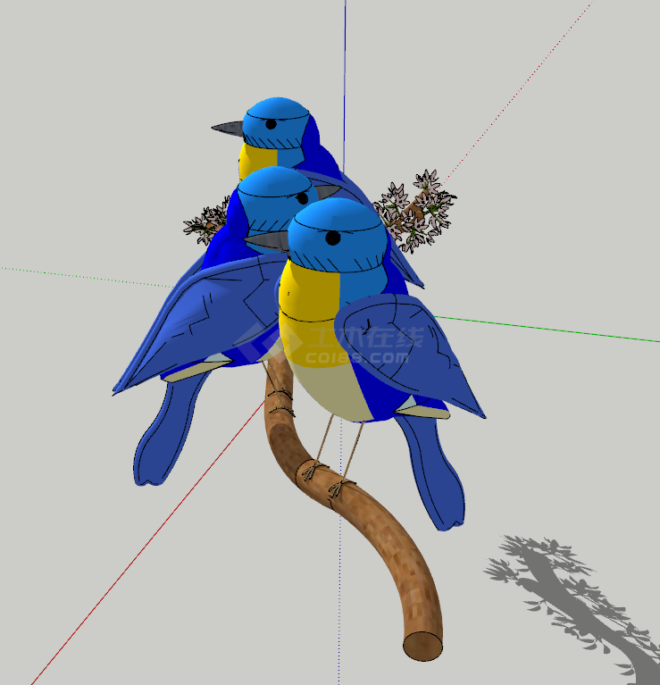 站在树枝上的蓝黄色的小鸟su模型-图一
