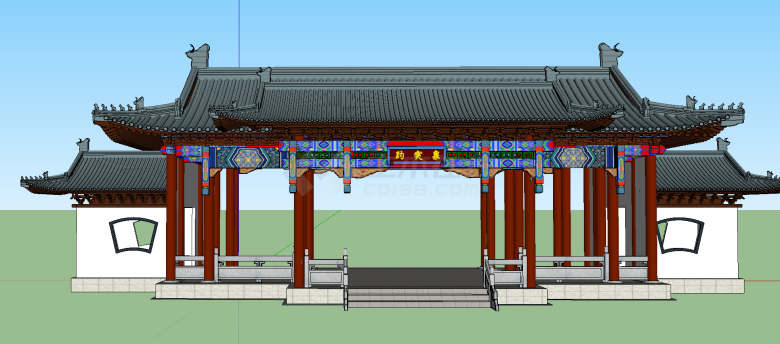 古代榫卯结构的中式古城门su模型-图一