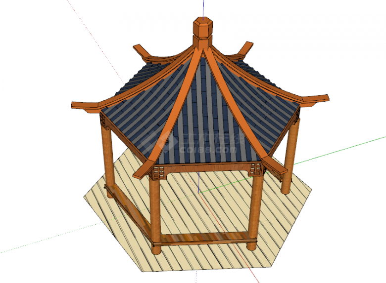中式六角木制景观亭su模型-图一