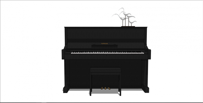 现代全黑色系带摆件钢琴 su模型_图1