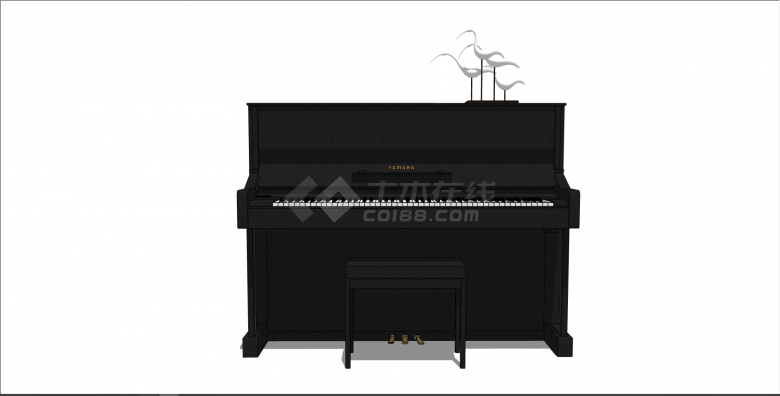 现代全黑色系带摆件钢琴 su模型-图一