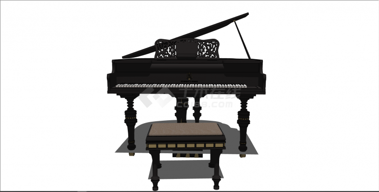 现代黑色系带图纹钢琴 su模型-图一