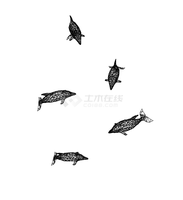 黑色海豚几何动物雕塑su模型-图二