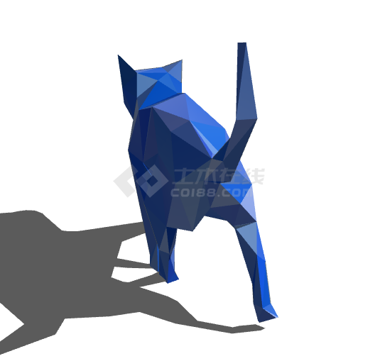 蓝色奔跑小猫几何动物雕塑su模型-图二