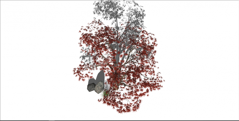 新中式红色枫叶景观树su模型-图二