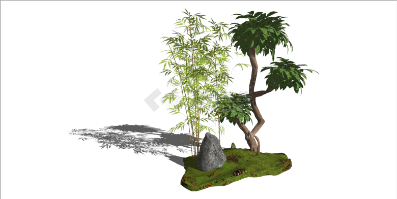 新中式绿色植物景观小品su模型-图二