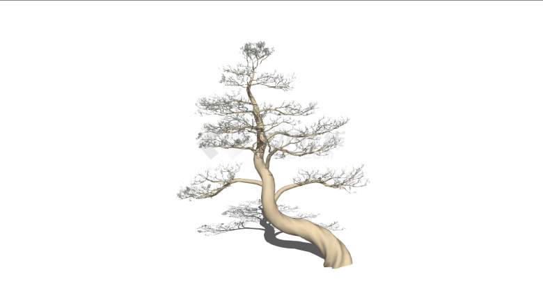 新中式简约枯树根景观植物su模型-图二
