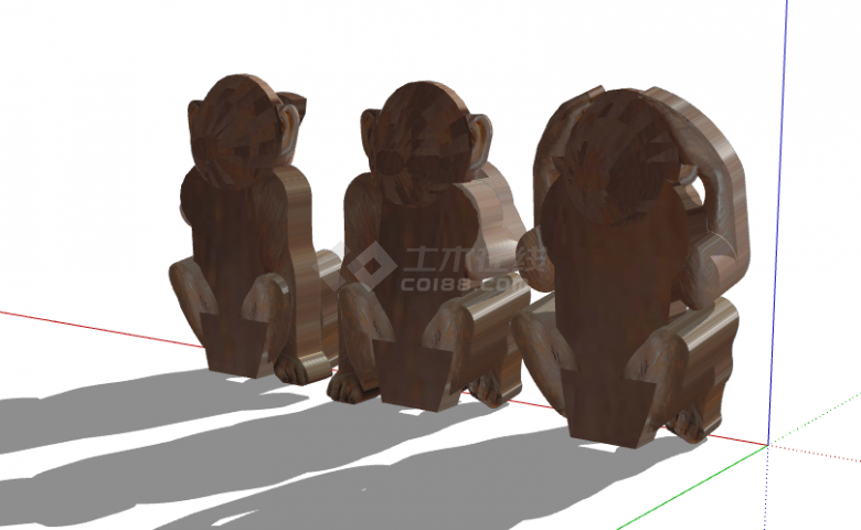 褐色逼真可爱猴子动物雕塑SU-图二