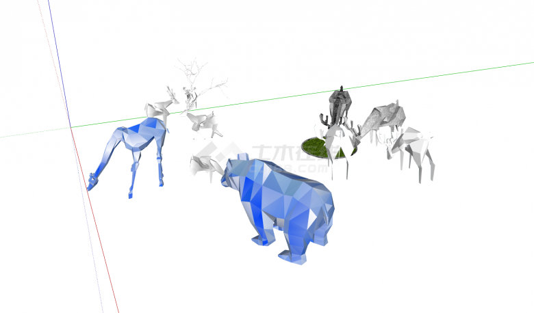 大熊长颈鹿梅花鹿动物雕塑su模型-图二